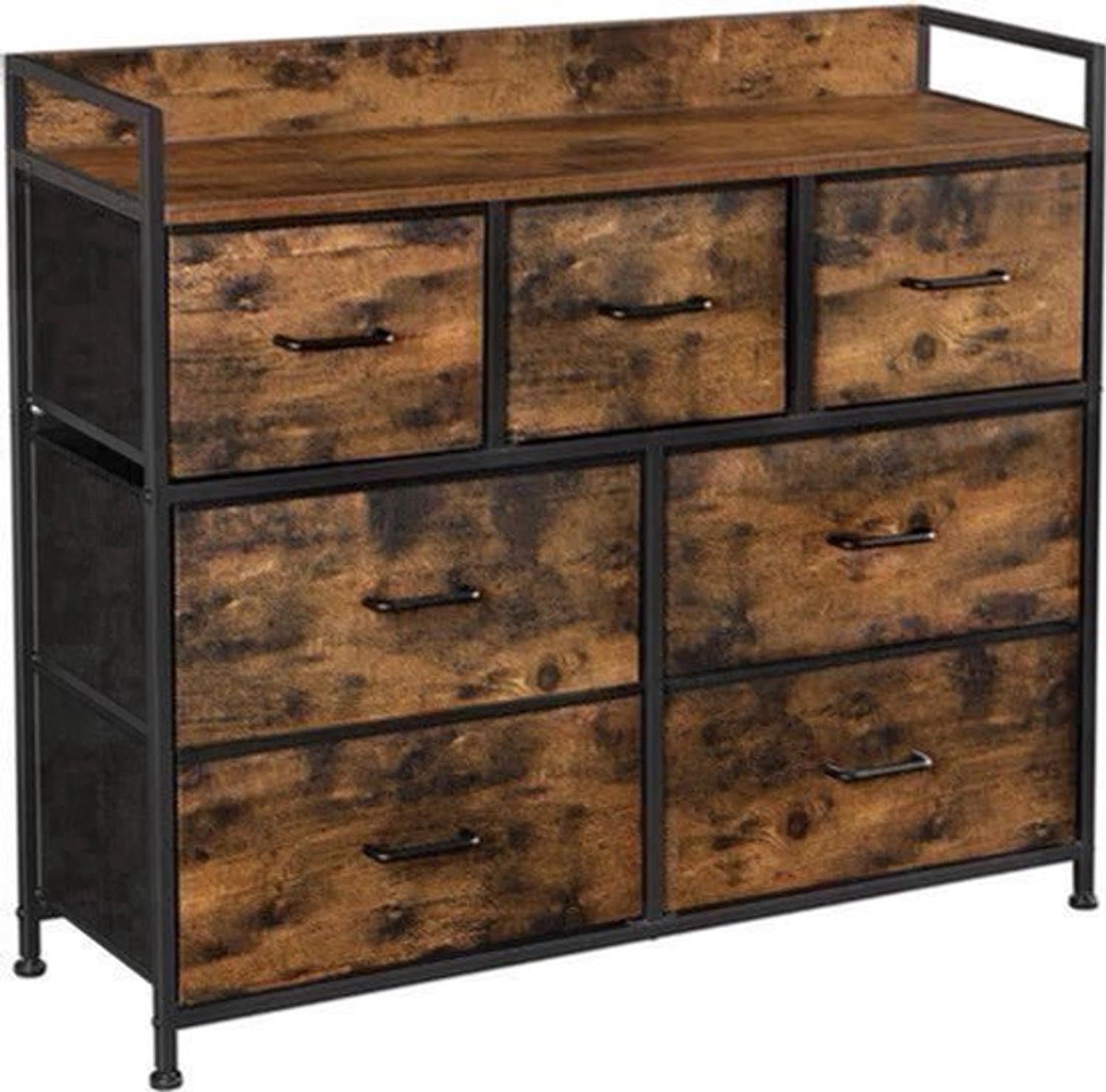 Ladekasten hout - 7 lades industriële stijl - metalen frame ladekast - stoffen lade - Bruin
