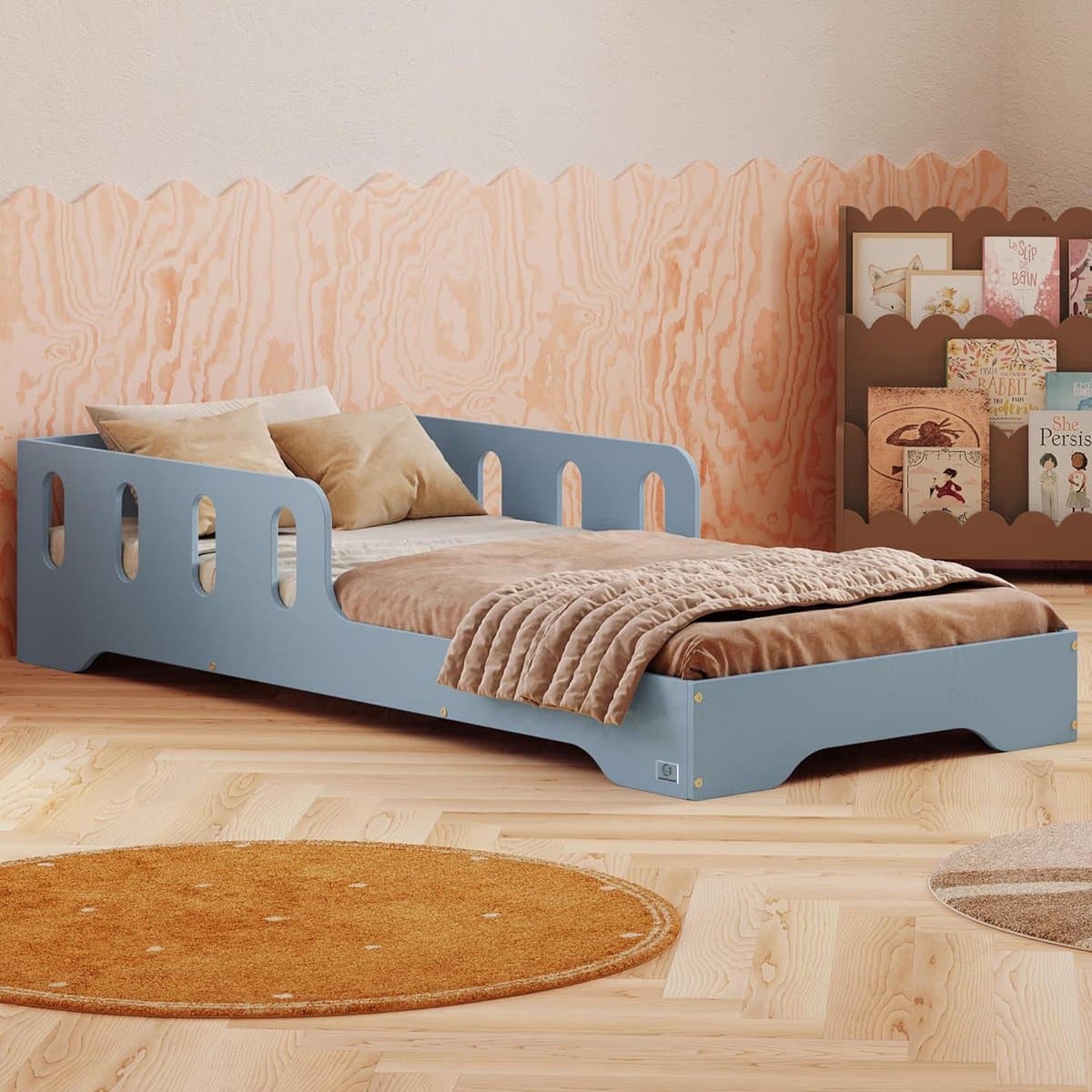 Vloerbed Kinderbed - Montessori Bed - Kinderslaapkamer Gebruik - FSC-gecertificeerd Hout - 100x190 cm - Blauw
