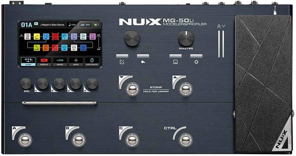 NUX MG-50Li DB Multi-Effects Processor met Amp Modeler, Profiler, Battery, USB Audio en Draagtas, Donkerblauw