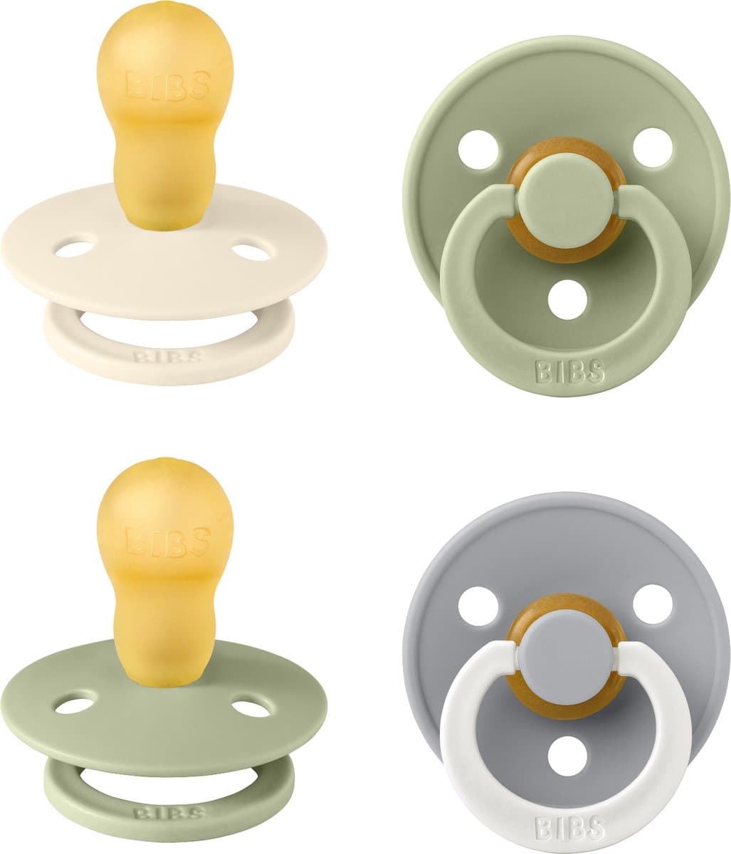 BIBS Colour speen verpakking 4 stuks, BPA-vrije fopspeen, Ronde speen. Natuurlijk rubberlatex, Denmark. 18+ maanden (Verpakking 4 stuks), Sage Glow Mix