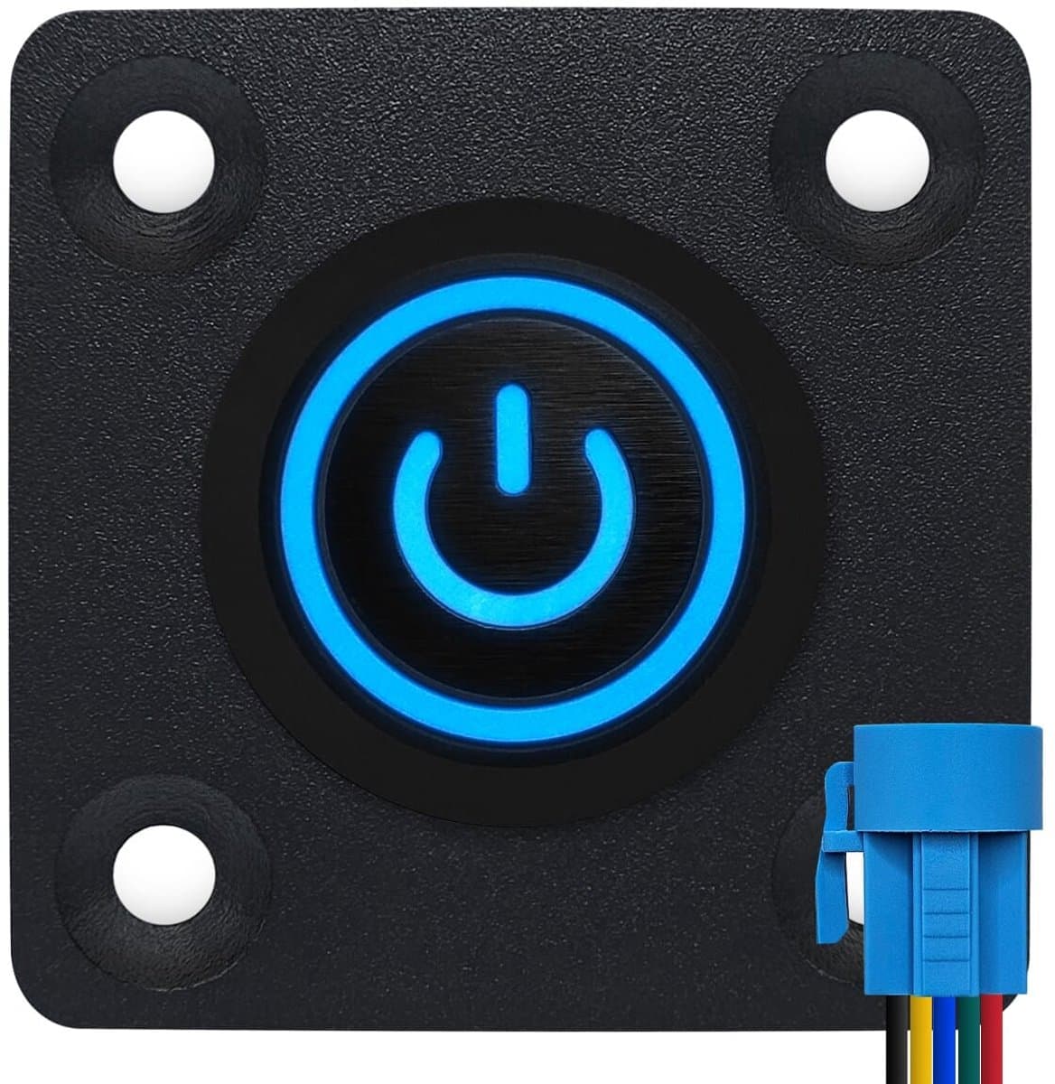 ProRide Metalen Pulsschakelaar Inbouwpaneel 220V OFF-(ON) - 22mm - met Aansluitkabel - Spatwaterdicht - LED indicatie Blauw