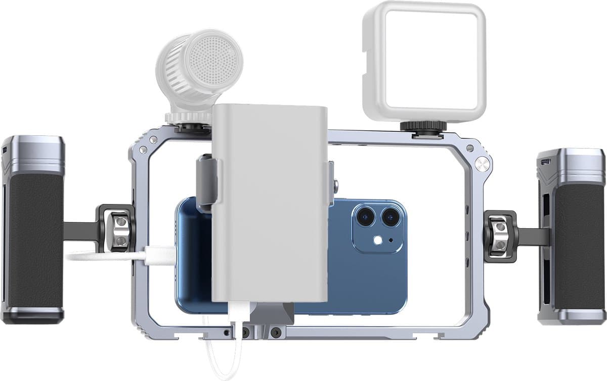 Ulanzi Smartphone Rig met handgrepen - Geschikt voor alle smartphones - Metaal - Grijs - Cold shoe-mounts - 1/4 inch schroefaansluitingen