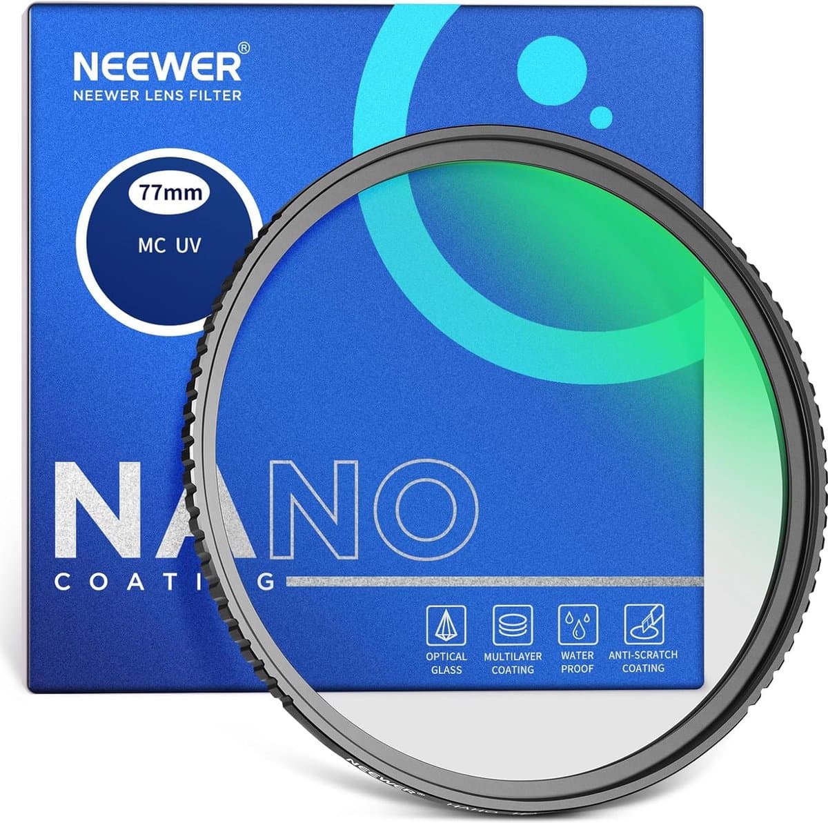 Neewer® - 77 mm MC UV Beschermingsfilter - 24-Laags Multi-Coating Nano Weerstand - HD Optisch Glas - Waterafstotend - Krasbestendig - Ultradun Aluminium Legering Frame - Ultraviolet Filter
