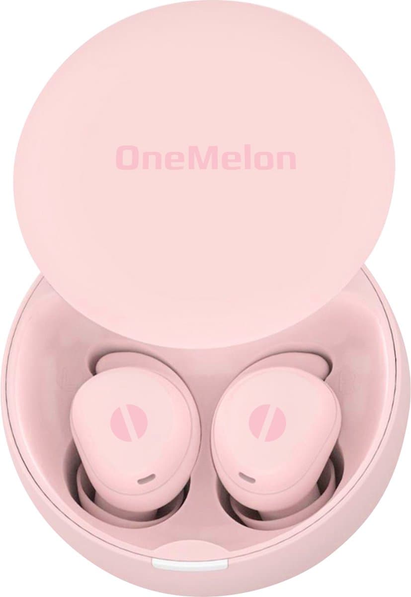 OneMelon Drops - draadloze oordopjes - Roze - kleine oordopjes - bluetooth 5.3 oortjes o.a. voor slapen - ANC en Transparency mode - ENC microfoon - touch bediening - usb-c - slaapoordopjes