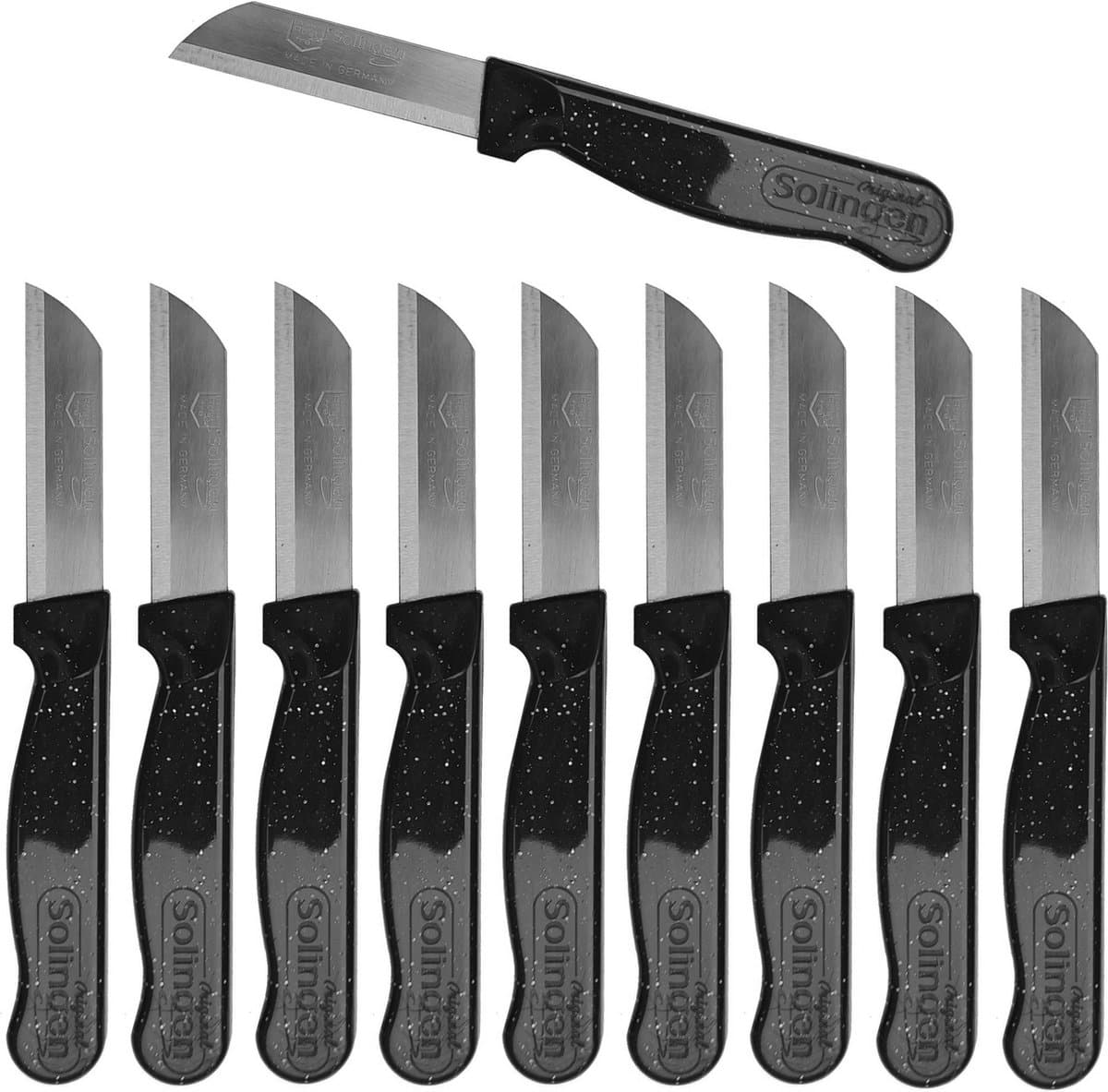 Solingen Schilmesje Robuust Handvat – RVS Glad – 16 cm met Blade Cover – Zwart Glitter – 10 stuks