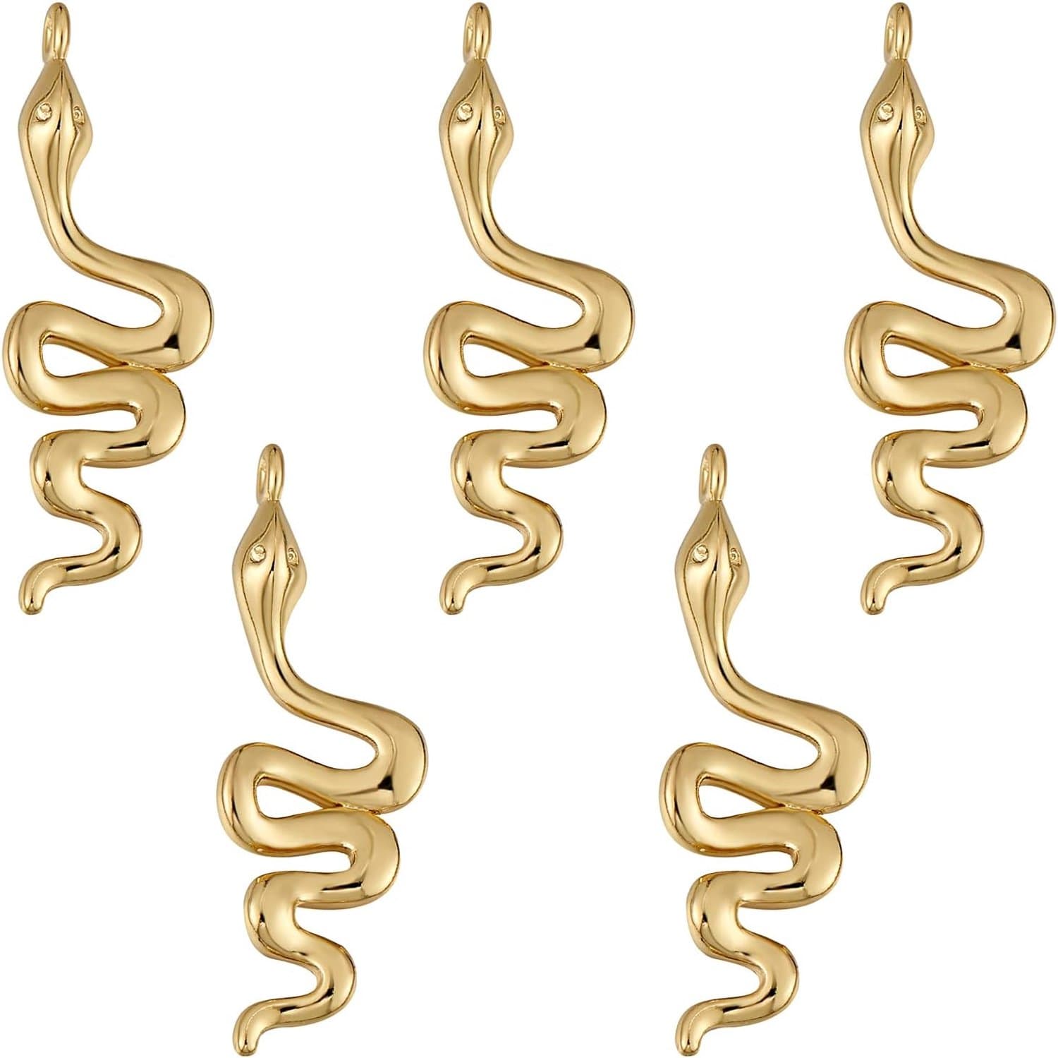 Slangenbedels 5St - Messing Slangenbedels met Ring - Goudkleurig - Perfect voor Sieraden Maken - ShopVlot