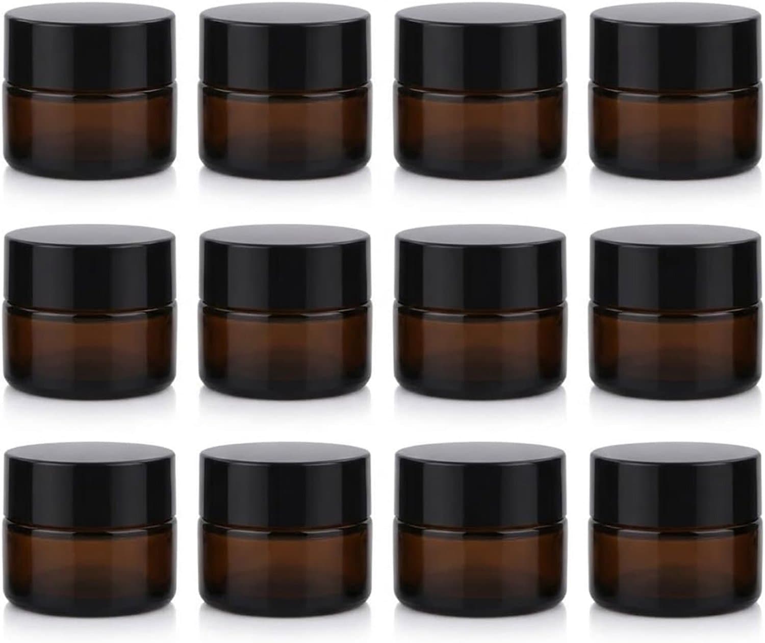 Thijox - 12 stuks bruine glazen crèmepotjes 5 ml met zwart deksel, UV-bescherming, kleine zalfpotjes voor oogcrème, doe-het-zelf cosmetica en monsters