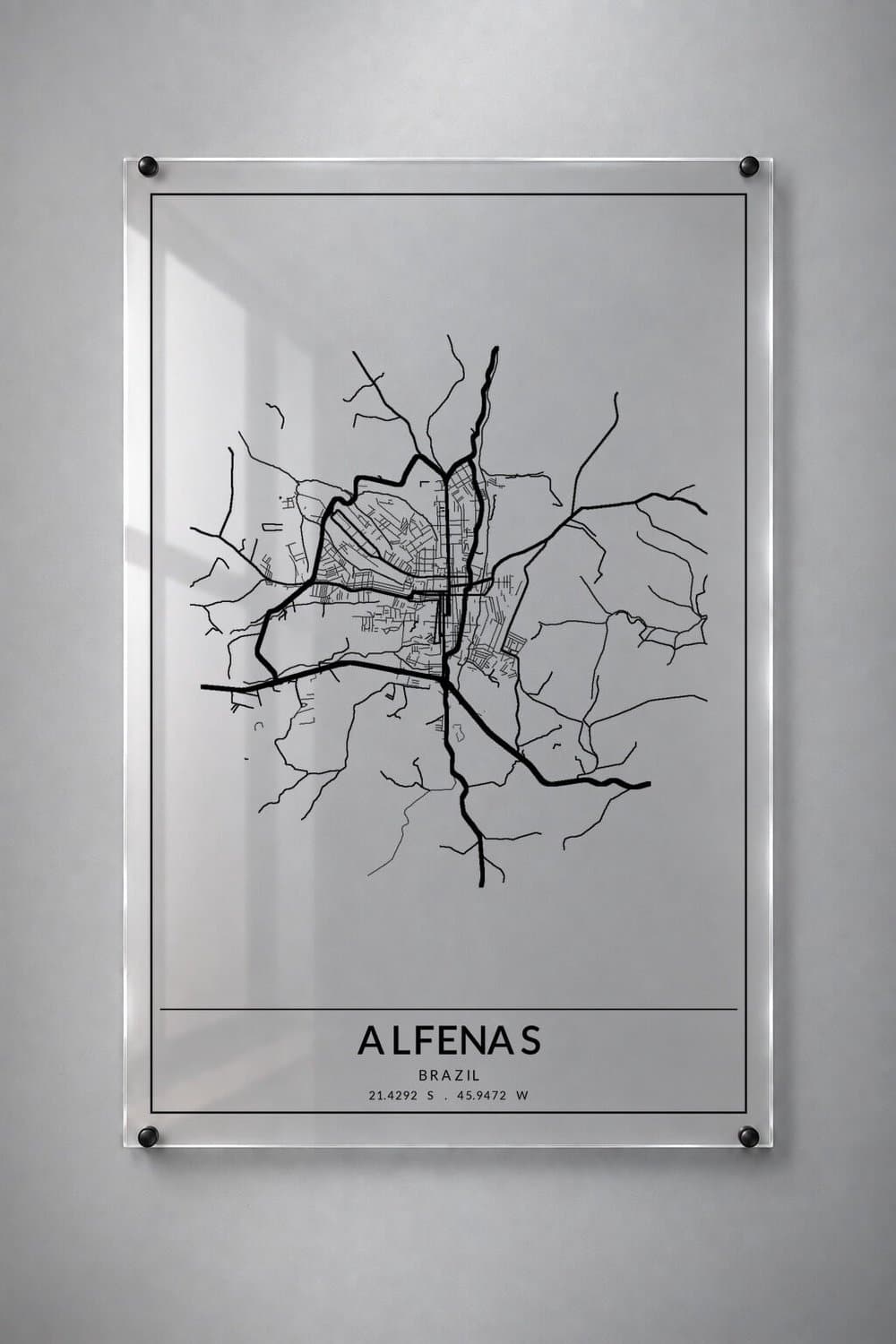Stadskaart Alfenas - Plexiglas 20x30 cm - Framed Border