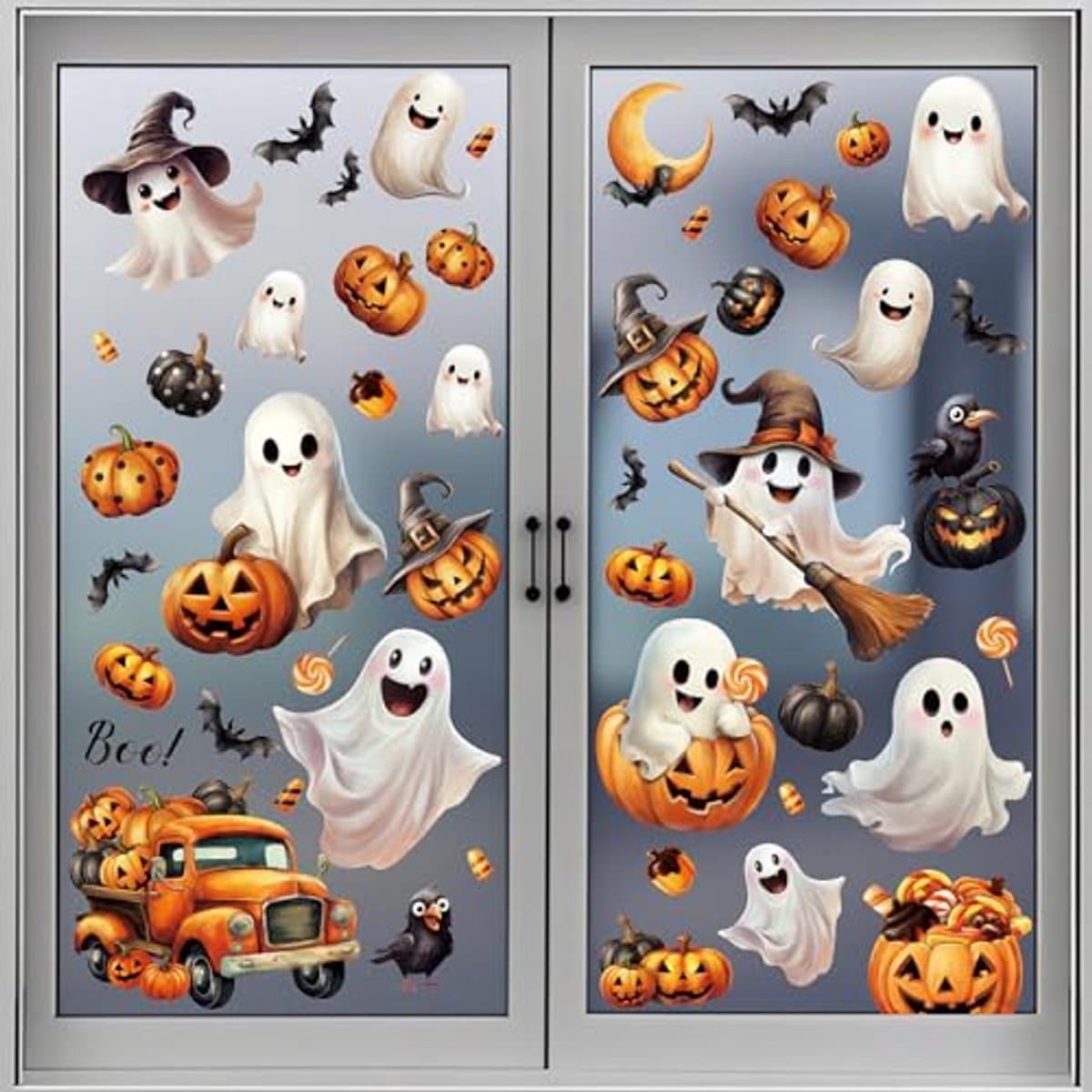 Halloween Raamstickers, Herbruikbare Raamdecoratie met Vleermuizen, Pompoenen en Spookfiguren voor Ramen en Deuren