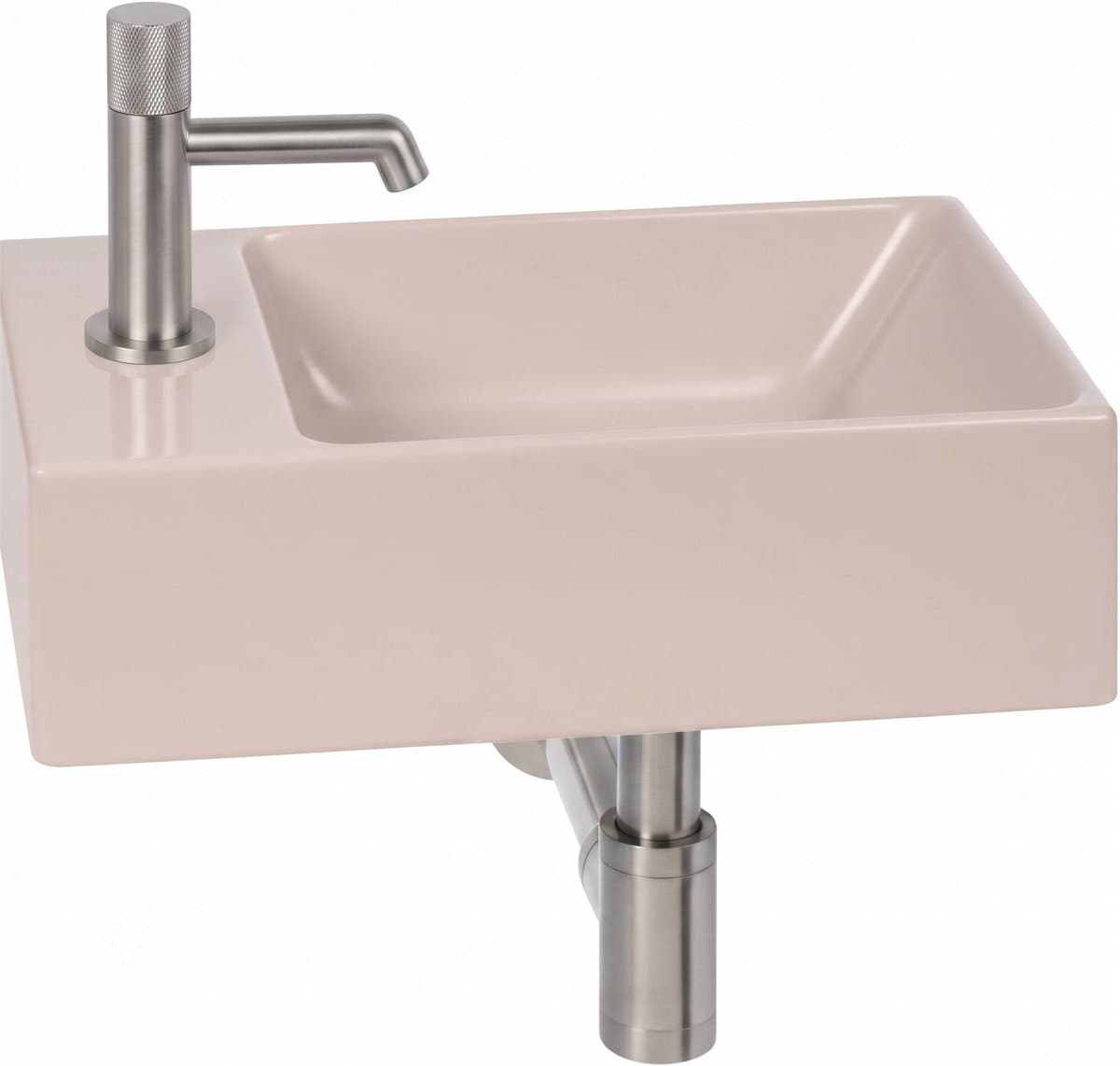 Ben Stelvio fonteinset mat beige keramiek incl. Engraved Cross rvs-look kraan links