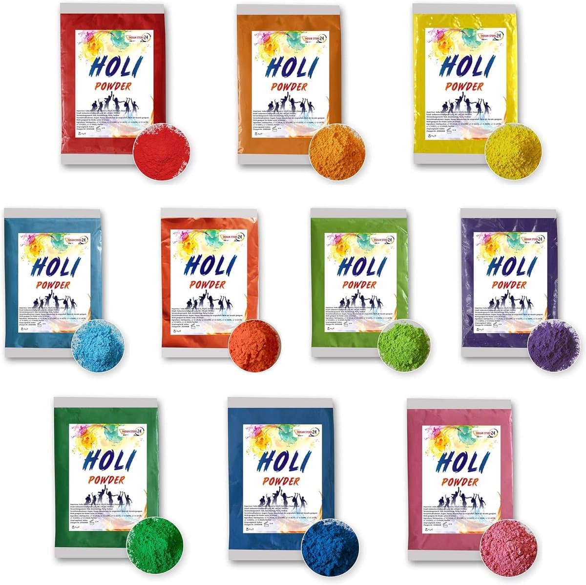 INDIAN STORE 24 Holi Gulal Powder Water Soluble Natural for Festival Photo Shoot Rangoli Colours Rainbow Glitter - ShopVlot