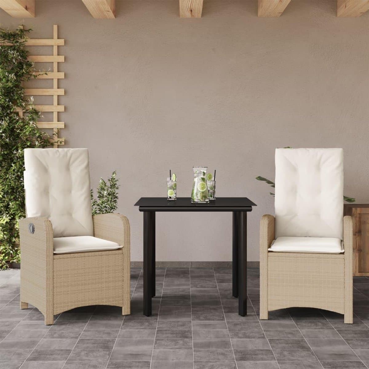 Rattan met verstelbare rugleuning buiten set 80 cm beige