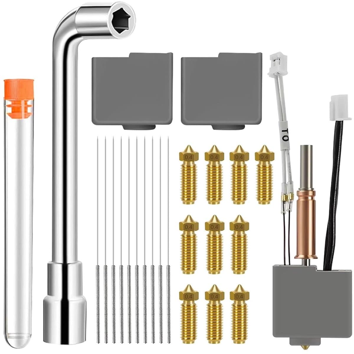 Hotendset voor 3D-printers, 3D-printer, hotend printkop met 3 siliconen beschermhoezen, 10 messing mondstukken, 10 reinigingsnaalden en 1 mondstuk, geschikt voor Anycubic Kobra 3/Kobra 3 Combo