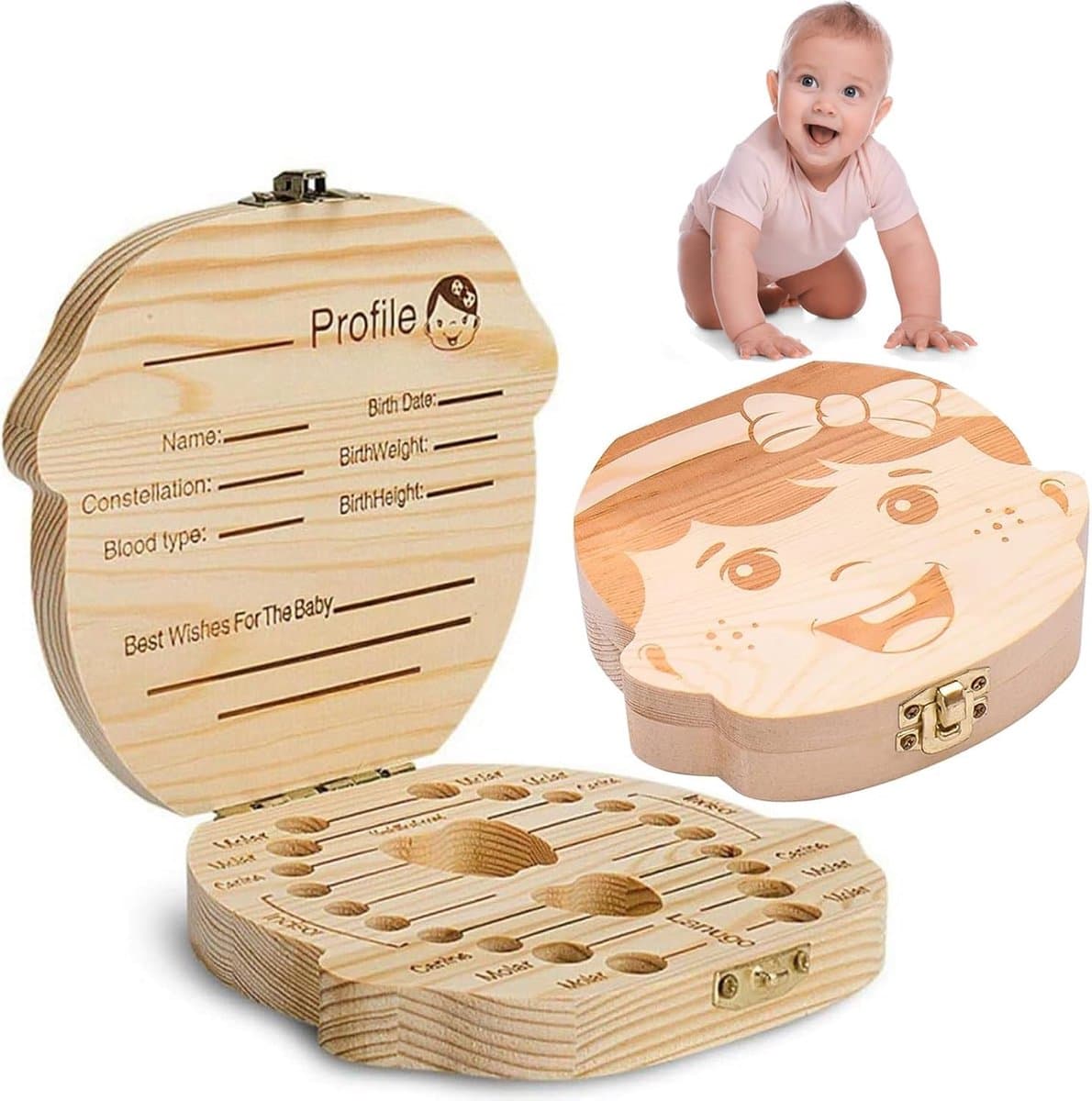 Tandendoos, houten melktandenbox, tanddoos melktanden met naam om neer te zetten, doos voor melktanden en melktanden, opbergdoos voor tanden, herinneringsdoos, babycadeaus voor geboorte.