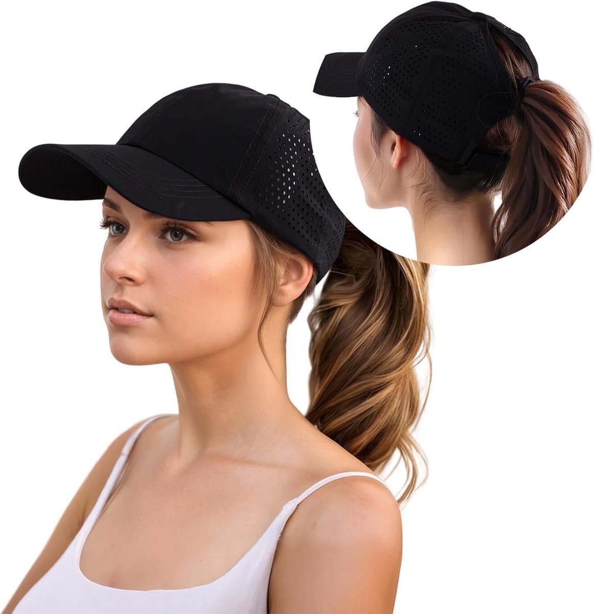 Dames baseballcap, verstelbare mesh, lichtgewicht en ademend, snel drogend polyester in zwart voor casual gebruik