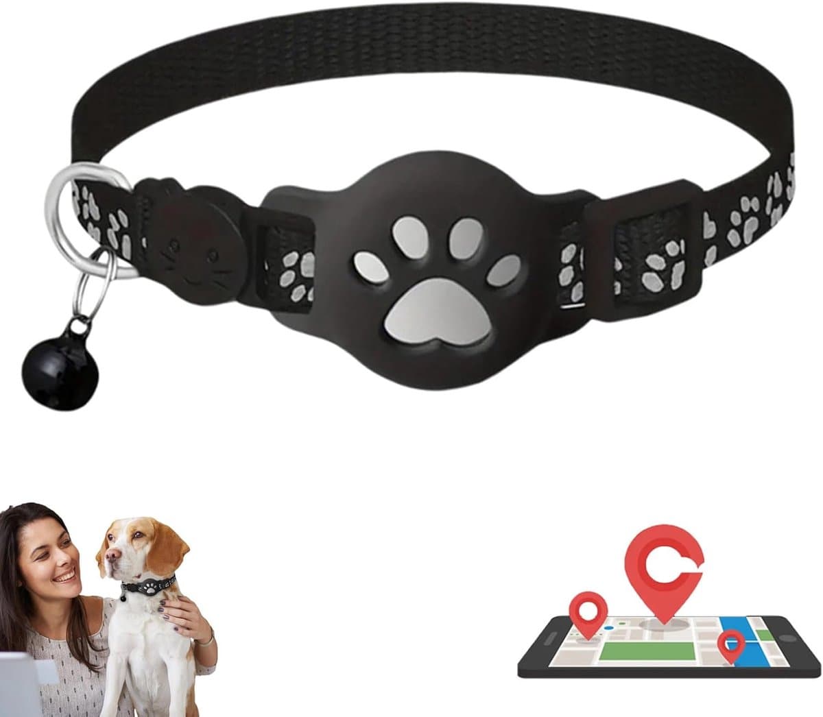 GPS Halsband voor Huisdieren – tracker voor katten – alleen compatibel met iOS – verstelbaar, reflecterend in het donker, ondersteunt realtime locatiebepaling – waterdicht en anti-verlies