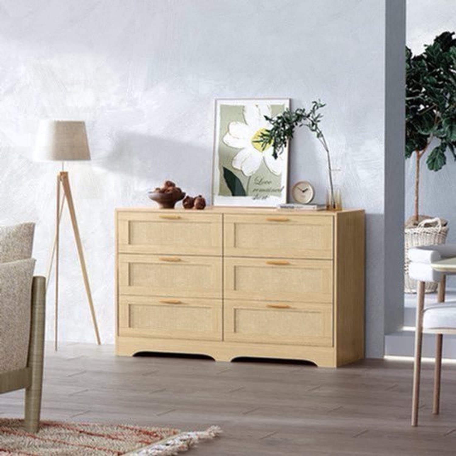 Ladekast – Opbergmeubel – Ladekasten – Opbergkast – Rattan Afwerking – 6 Ruime Lades – MDF Hout - 100 x 40 x 75 cm - Natuurlijk