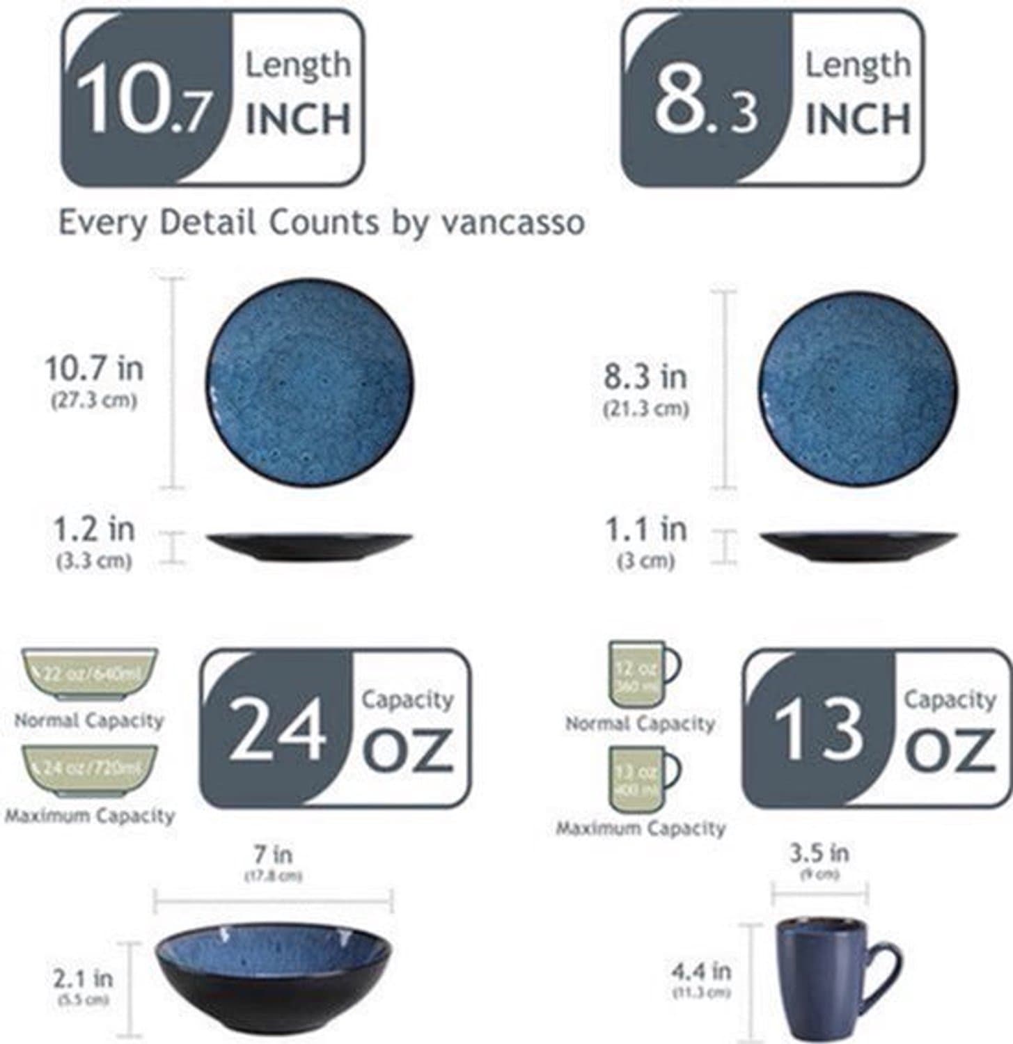 Servies - Servies set - 48 Stuk - Vintage Keramische - Met Diner/Dessertbord - Kom - Koffie Cups - Blauw Steengoed
