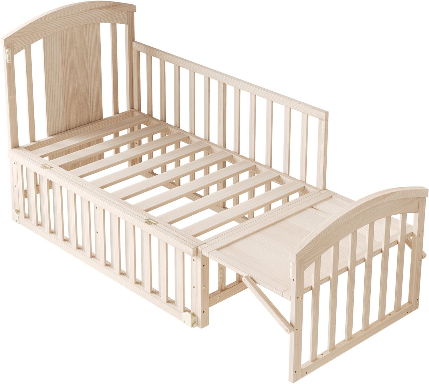 Houten Babybedje Met Commode - 120 x 60 x 95 cm - Verlengbaar Tot 162 cm - Met Inklapbaar Opbergrek - Massief Grenenhout - Naturel