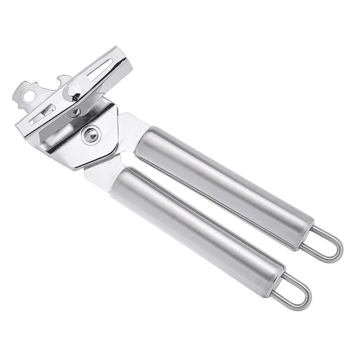 Daity Blikopener, handzame blikopener met comfortabele antislip handgreep, robuuste blikopener van roestvrij staal met gladde rand en flesopener, blikopener met makkelijke draai voor senioren, voor gebruik in de keuken, wit