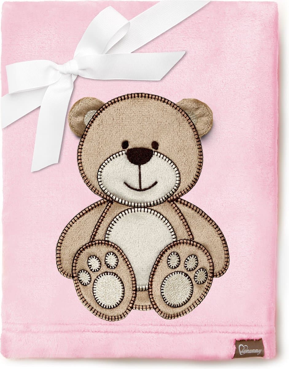 Be Mammy Babydeken - Dekbed - Kinderdeken - Wiegdeken - Dekentje Baby - 76 x 102 cm - Poeder roze - beer - BE-BE20-168-BBL