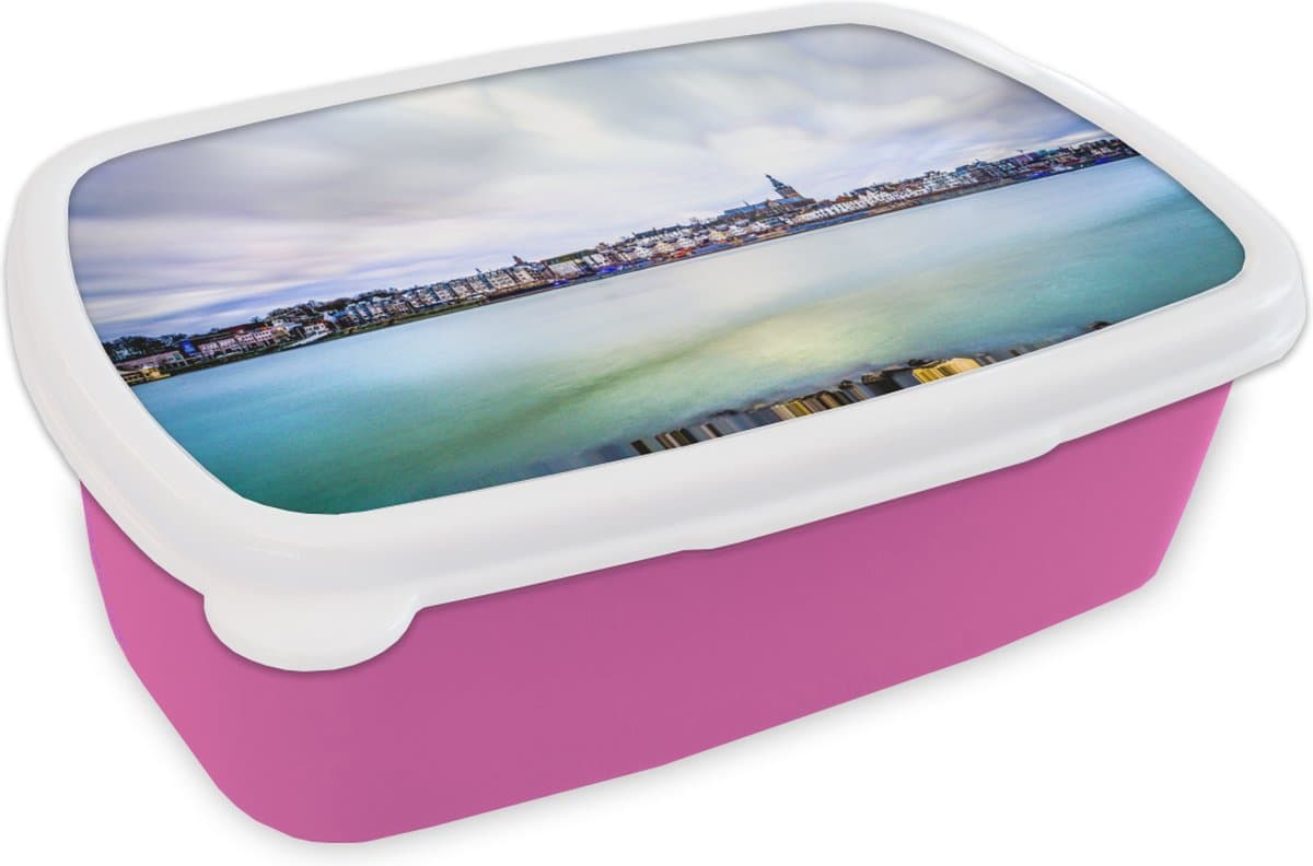 Broodtrommel Roze - Lunchbox - Brooddoos - Skyline - Nijmegen - Waal - 18x12x6 cm - Kinderen - Meisje