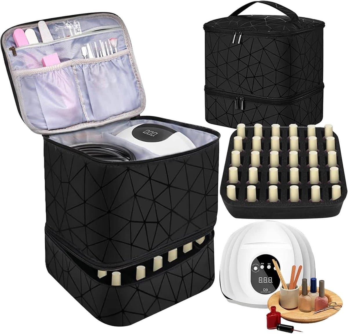 Nagellak Opbergtas - Nagel Organizer - Nagels Verzamelen - Dubbellaags Ontwerp - Houdt 30 Flessen - Zwart