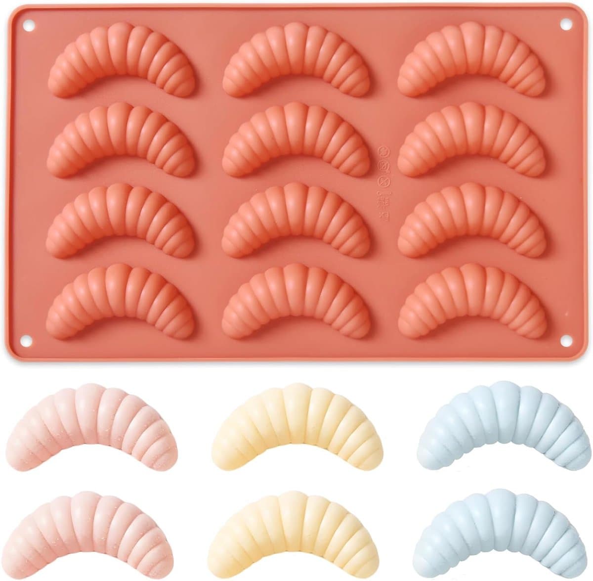 Siliconen bakvorm voor kipferl - 12 putten - vanillekipferl - bonbonvorm - bakplaat voor koekjes en chocolade - antiaanbaklaag - terracotta