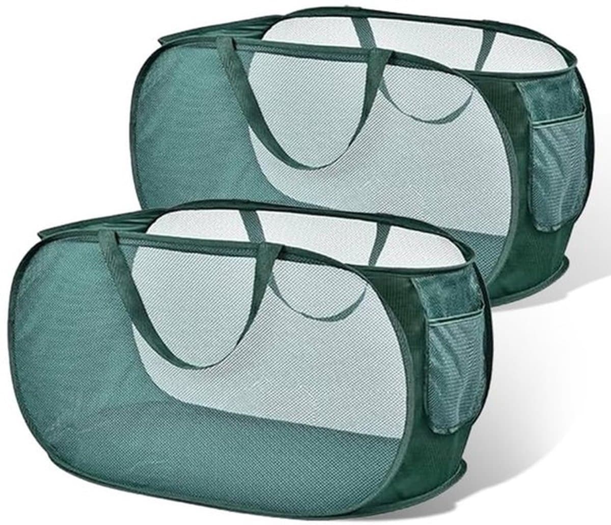 Wasmand 2 Stuks - Opvouwbaar - Mesh - Zijvak - Vuile Kleding - Afmetingen 58×36×36 cm - Wasmanden