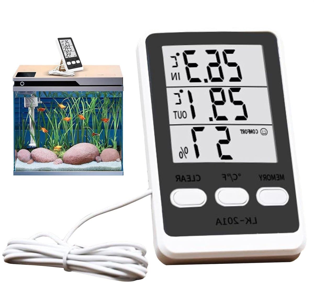 Temperatuurmeter Vriezer - Koelkast thermometer Hygrometer - Nauwkeurig Bewaken - Dubbel Sondemechanisme - 12.5 cm - Wit