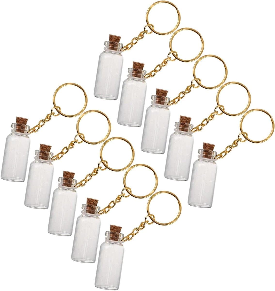 Mini Glazen Flesjes - Wensflesjes Potjes - Knutselen Decoratie - Met Sleutelring - 10 Stuks - Transparant