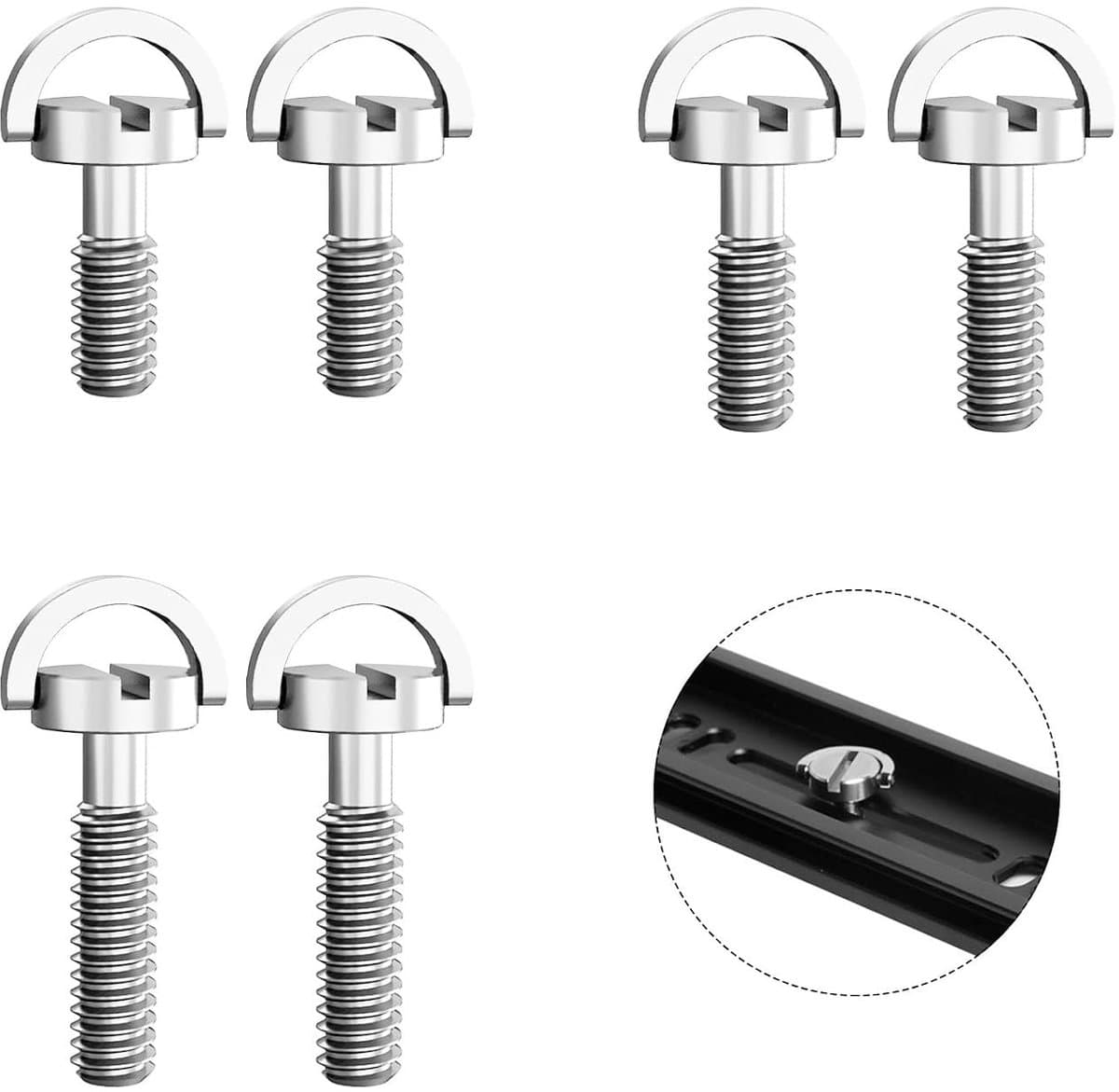 Set van 6 D-Ring Bevestigingsschroeven voor Camera's - Snelle Ontgrendeling voor Statief, Balhoofd en Monopod