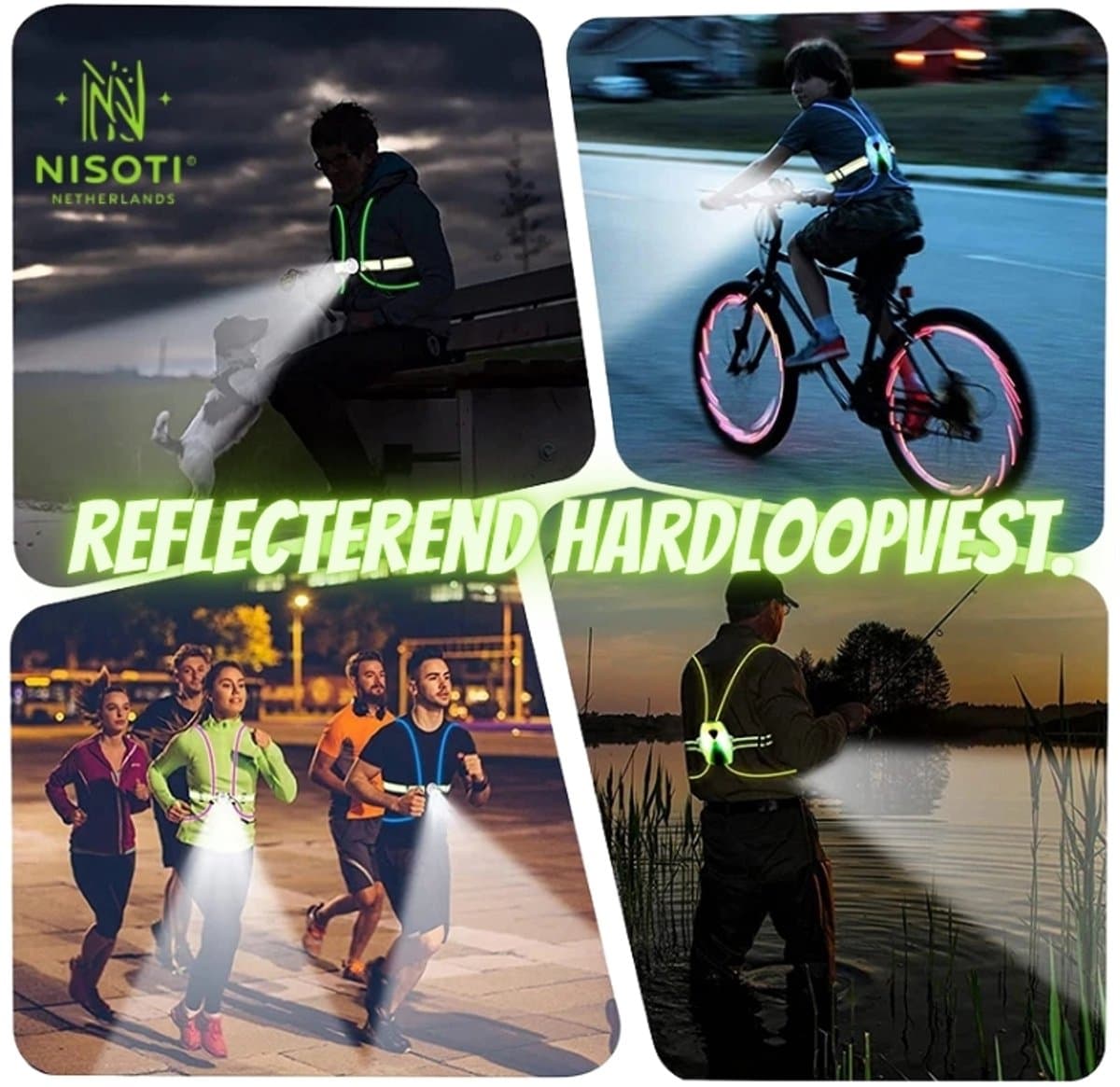 Nisoti® LED Reflecterend Hardloopvest - 500 Lumen Koplamp (85° Verstelbaar) - IP55 Waterbestendig - USB Oplaadbaar - Veiligheidsvest voor Hardlopen, Fietsen & Wandelen - Unisex
