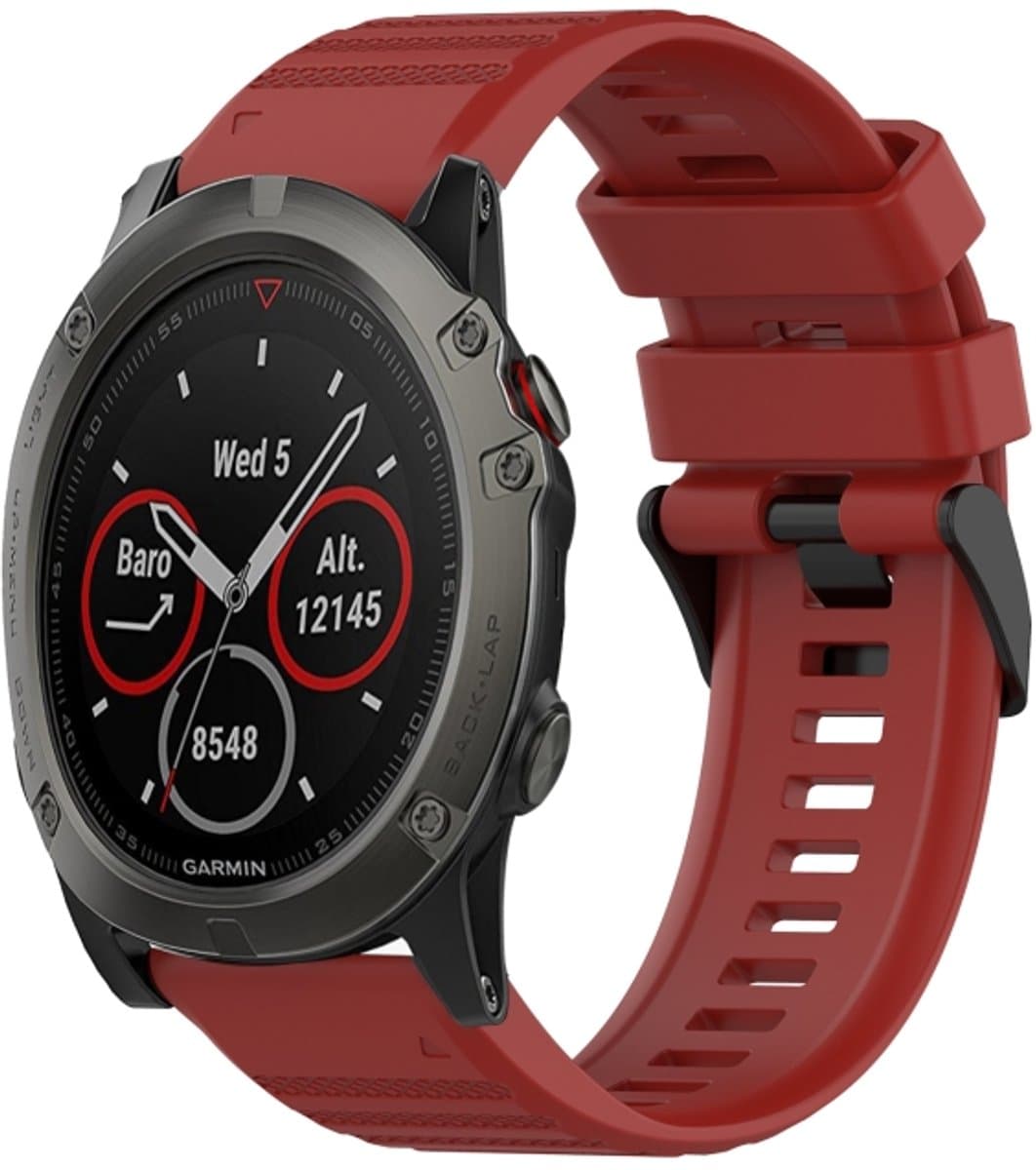 Voor Garmin Fenix 5X Plus 26mm Horizontale Textuur Siliconen Horlogeband met Removal Tool (Rood)