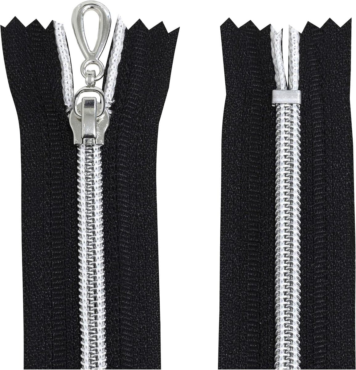 - C64066-set van 2 ritssluitingen spiraal nr. 5 niet scheidbaar 20 cm zelfzekering - zilver nylon vlechtwerk - metalen schuiver - kleur zwart - kurzwaren