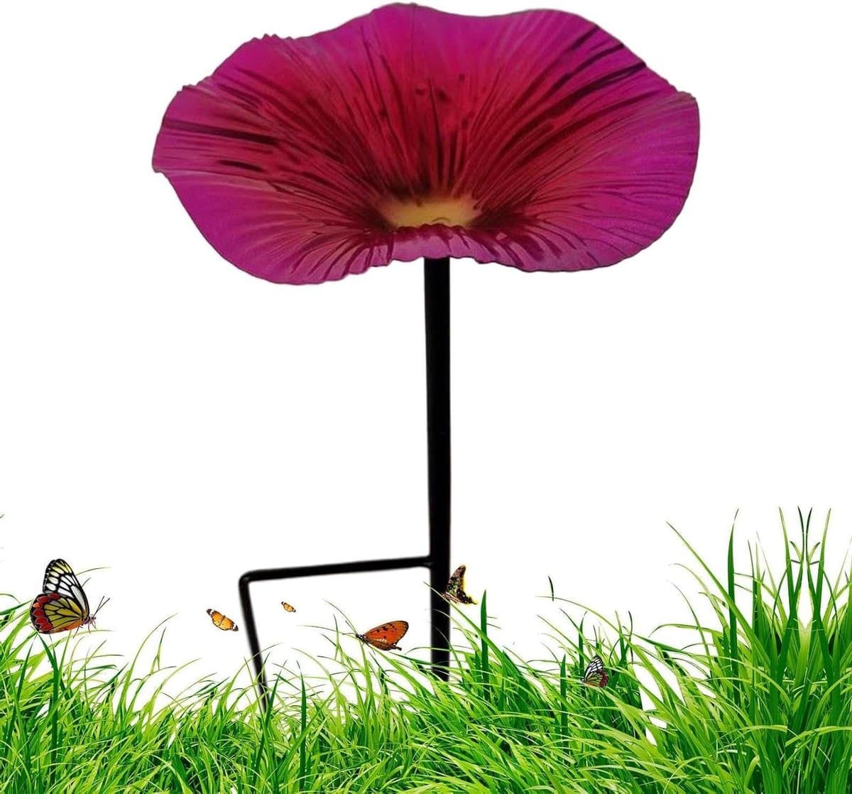 Vogeldrinkbak Bloemvorm - Vogelbad Tuindecoratie - Vogels Voederen - Stevige Metalen Constructie - 25x14 cm - Heet Roze