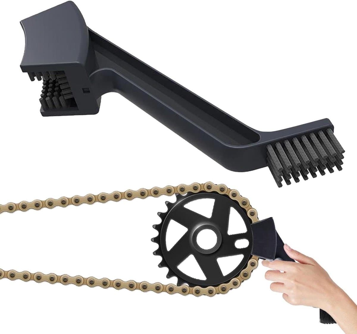 Kettingreiniger Borstel - Roestverwijdering Dubbele Kop - Motor Ketting Reinigen - Universele Dekking - 20.5 cm - Universele code