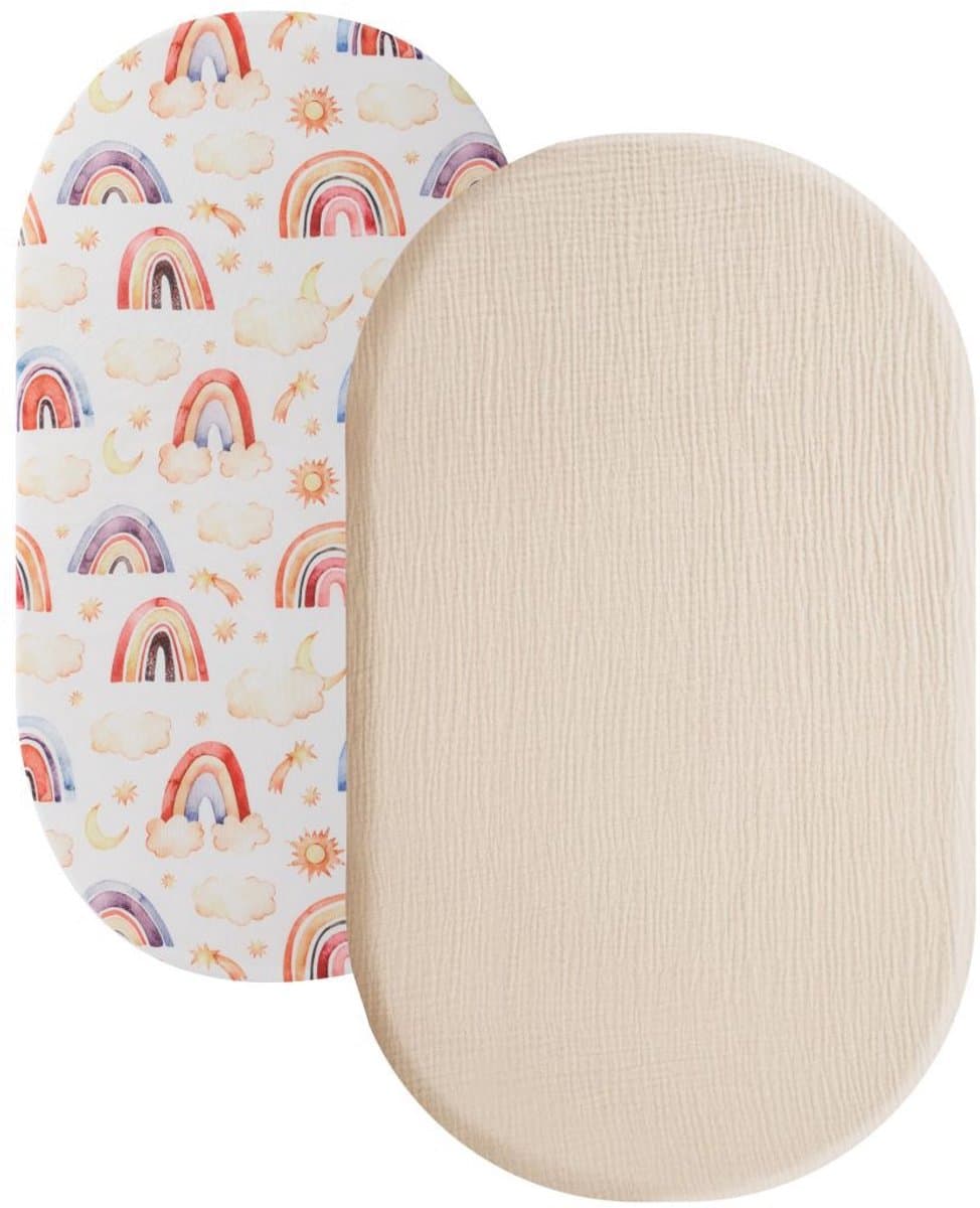 Wieg hoeslaken set van 2 stuks - ademend mousseline katoen - afneembaar wasbaar buitenhoes - geschikt voor babywieg matras - 32 * 17 inchStijl 26