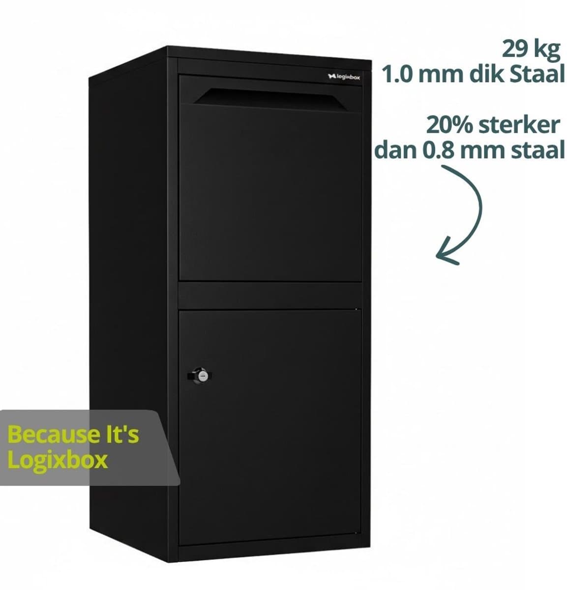 Logixbox - Pakketbrievenbus - Frontbox Deluxe Uni - Stardust Black - 1.0 mm dik staal -- Géén Bouwpakket --