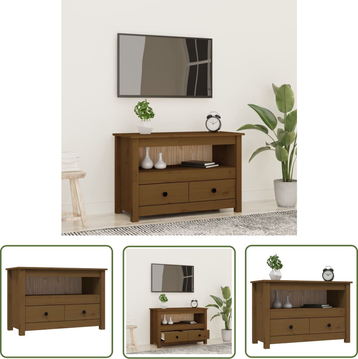 vidaXL Landelijke Stijl - Tv-meubel - Tv-meubel 79x35x52 cm massief grenenhout honingbruin - Grenenhout - Houten Tv Kast - Salontafel