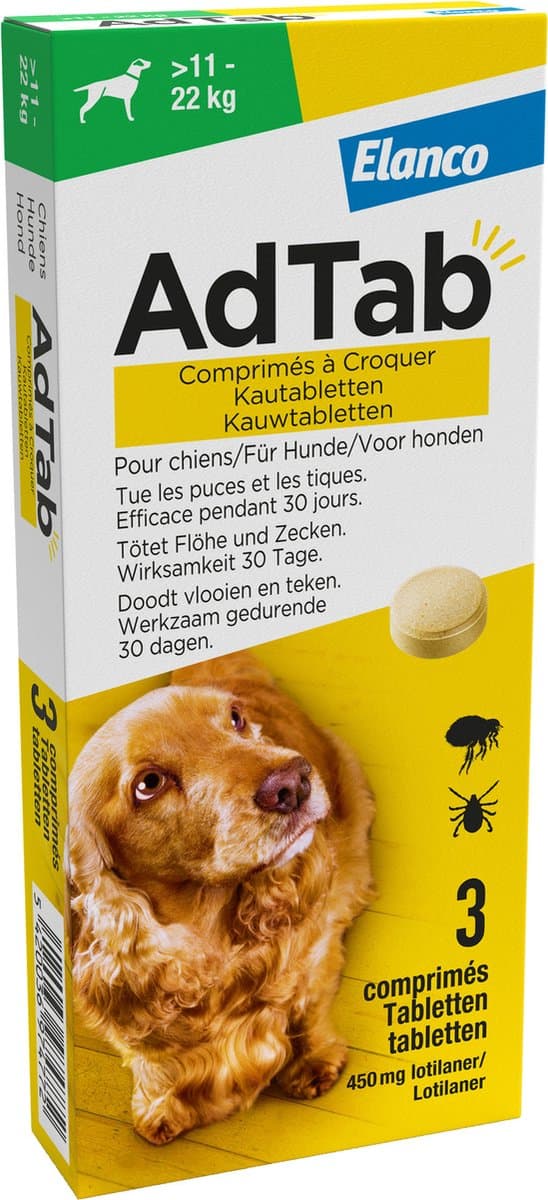 Adtab Kauwtablet Voor Honden 3 stuks - Anti vlooien en tekenmiddel -
