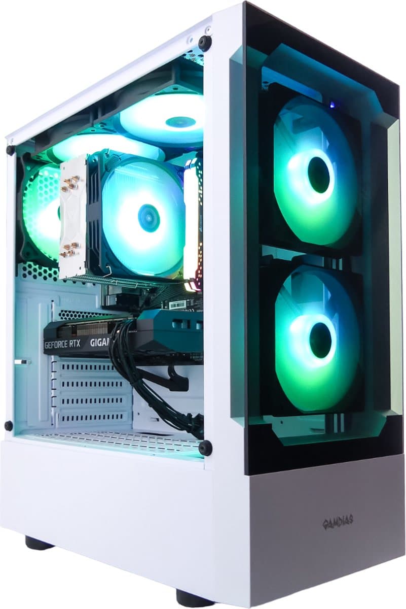 AMD Ryzen 7 5700X Full RGB Game PC WHITE - RX 7600 8GB - 32GB RGB RAM - 1TB M2.0 NVME SSD - WIFI - Windows 11 PRO - Gamdias Talos E3 Wit
