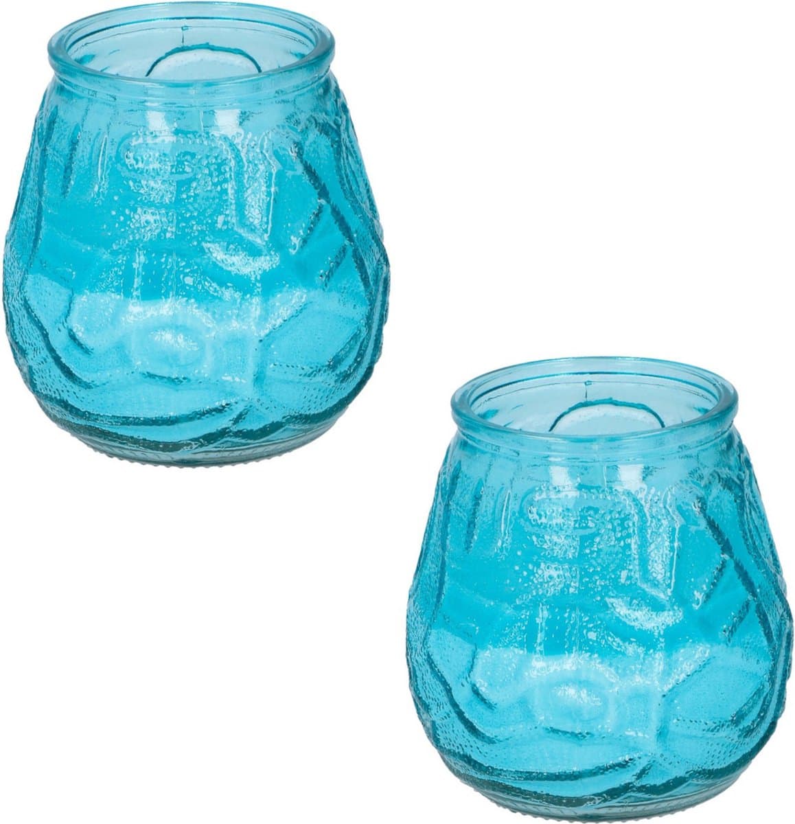 Set van 3x stuks citronella lowboy tuin kaarsen in blauw glas - 10 cm - 15 branduren