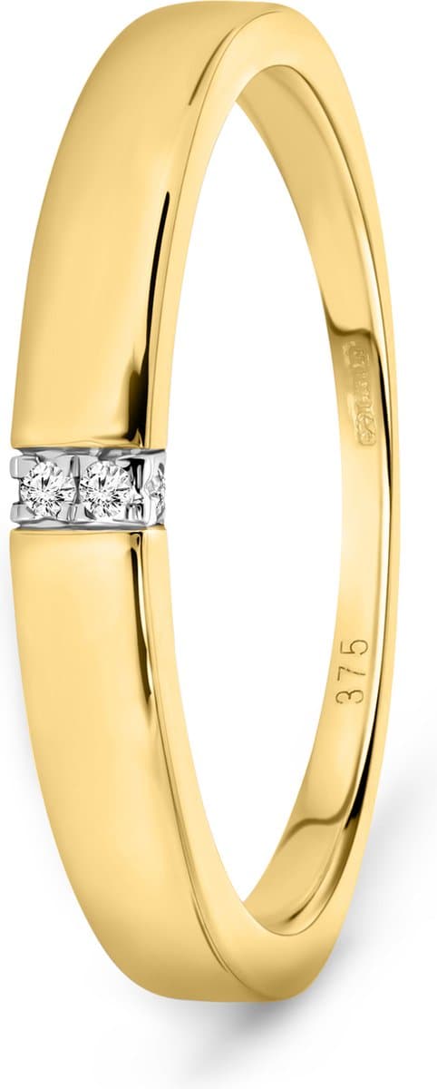 Miore Pure Ring Dames - 9 Karaat - Goudkleurig - Met Diamanten - Handgemaakt - Trouwring - Maat 52