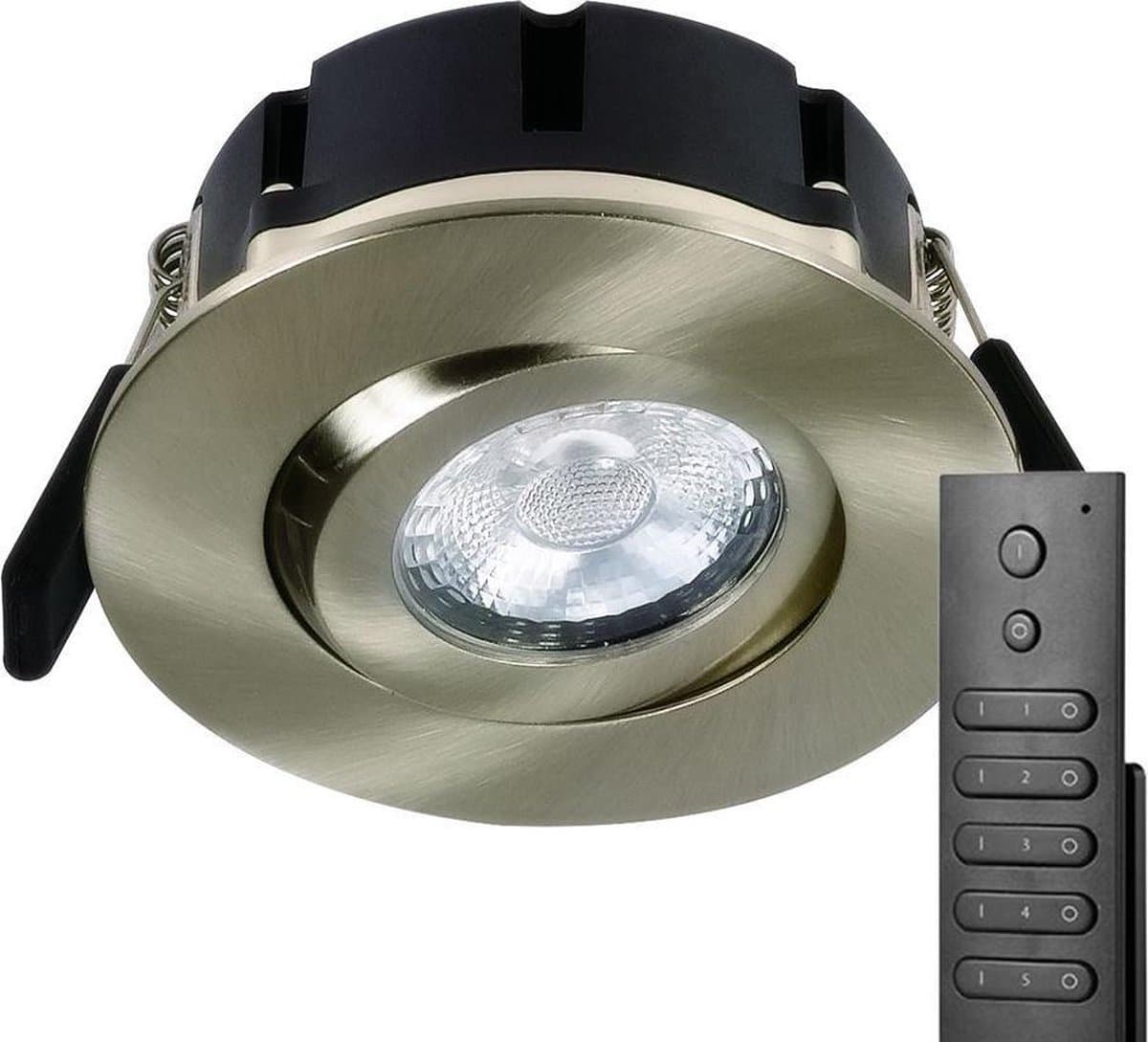 16x HOFTRONIC Napels - Inbouwspot met afstandsbediening - LED - Zaagmaat 85mm - RVS - Dimbaar - 360° Kantelbaar - Waterdicht - 8 Watt - 570 lumen - 230V - 2700K Extra warm wit - Plafondspots - Inbouwspot voor badkamer en buiten - 5 jaar garantie