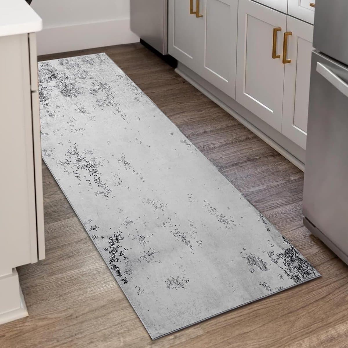Tapijtloper, voor de gang, lange keukenloper, tapijt, antislip, voor ingang, slaapkamer, woonkamer, wasbaar rubber achterkant, tapijt, deurmat (grijs/crème, 60 x 300 cm)