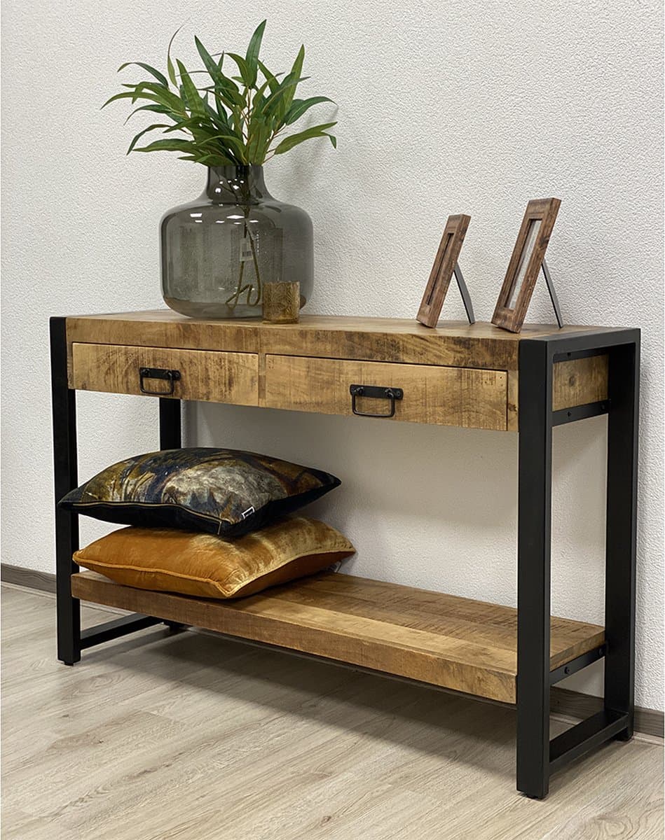 Britt mangohouten sidetable 120 cm met 2 lades