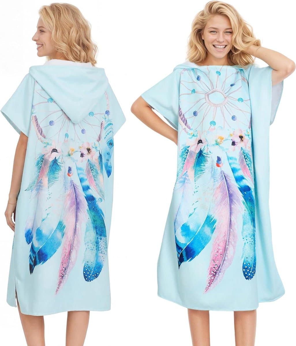 Surfponcho Microvezel - Wikkeldoek Strandjas - Omkleden Strand - Sneldrogend Capuchon - 85x110 cm - Dromenvanger