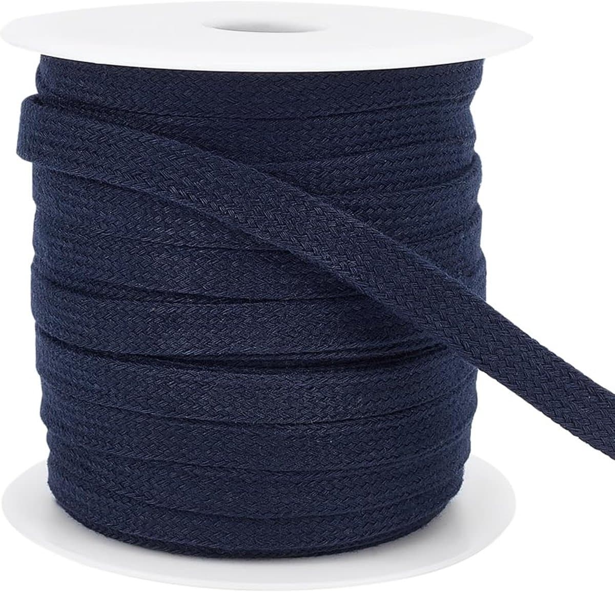 Dailygoods - Innovra - Platte Pruisisch Blauwe Katoenen Koorden 25m met Plastic Spoelen