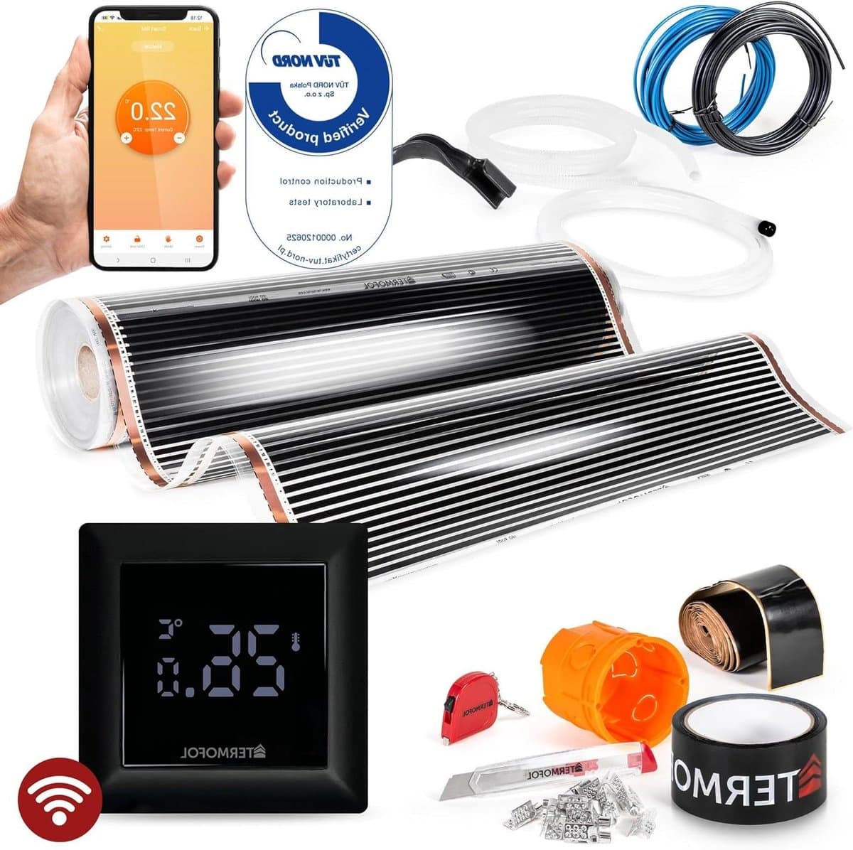Elektrische vloerverwarming - Verwarmingsmat Wifi - Vloeren Verwarmen - Gelijkmatige Warmte - 8 m² - Zwart